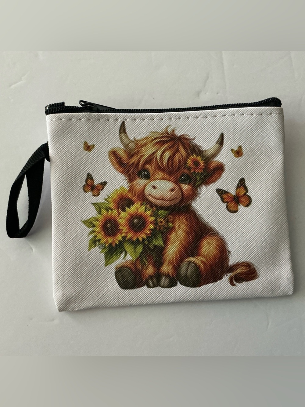 Cute Brown Calf Sunflower Zip Coin Purse